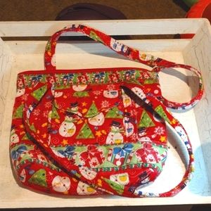 Christmas tote bag with snowmen and gifts